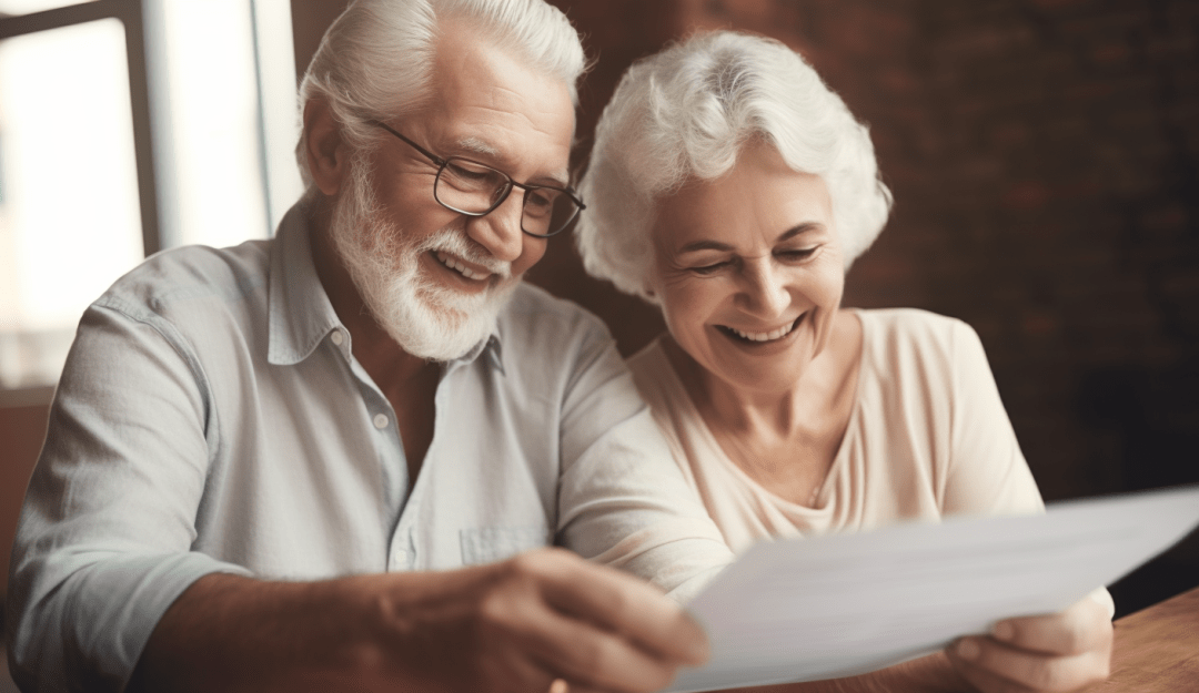 older couple reading over documents, pleased with the results