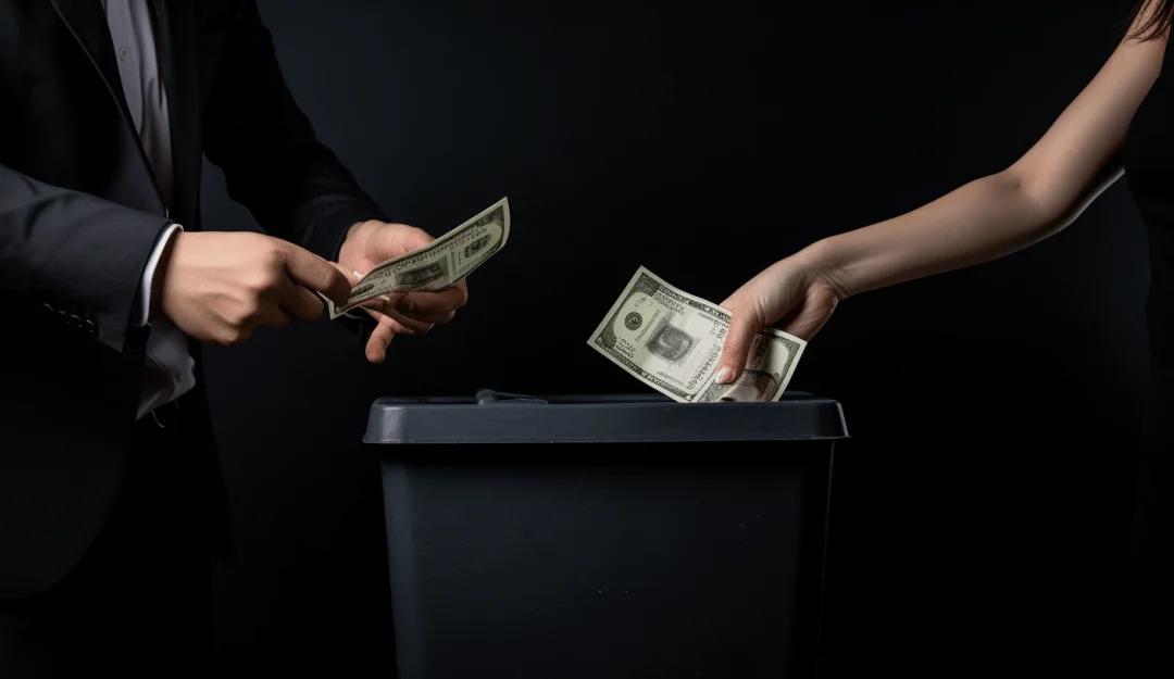 tossing cash into a trashcan